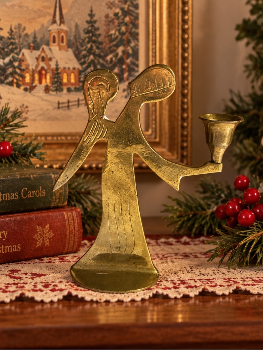 Vintage Christmas Commodore Solid Brass Angel Candle Holder